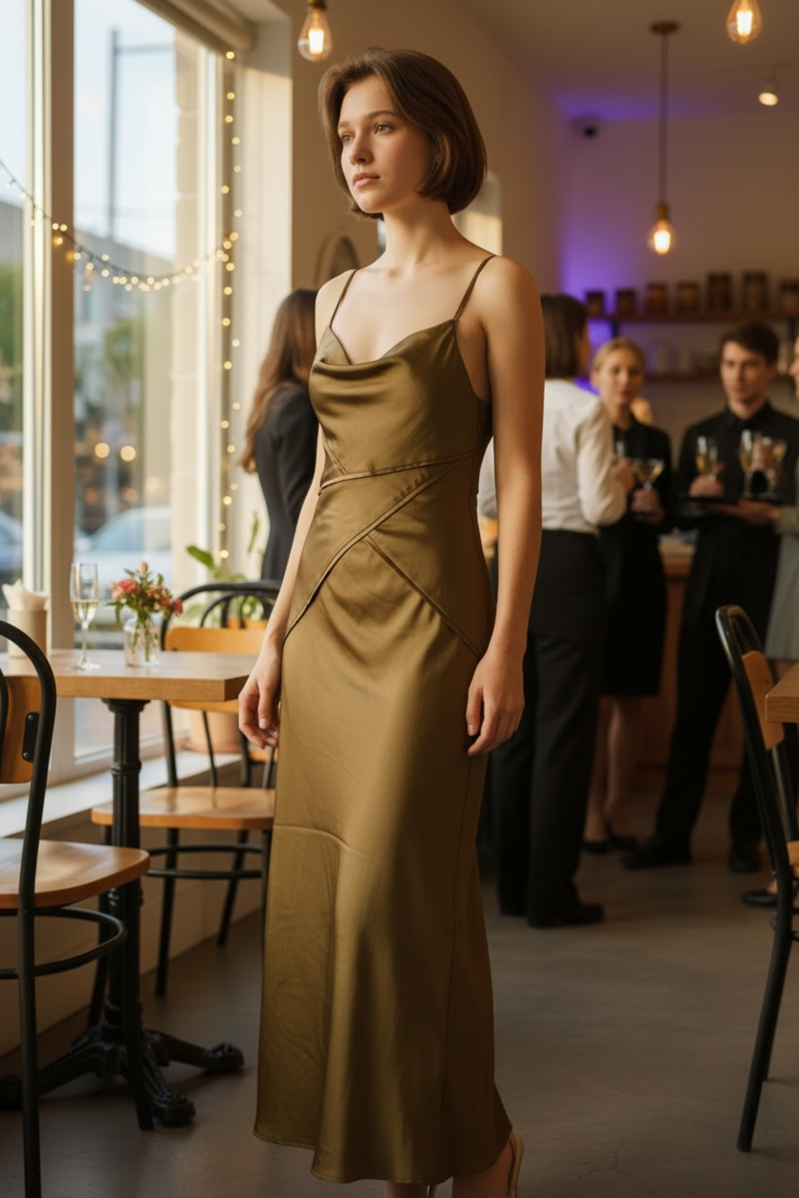 Sincerely Jules Dark Gold Satin Slip Dress Size M